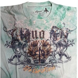 Vtg Aqua VI Affliction Men Turquoise T Shirt Short Sleeve Casual Everyday Wear